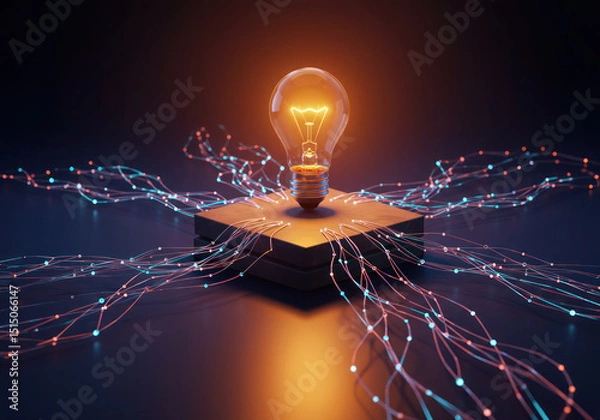 Fototapeta Light bulb innovation concept idea technology artificial intelligence future solutions network data