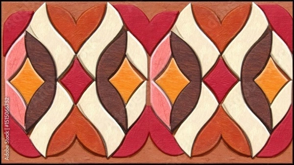 Fototapeta Vibrant Abstract Decorative Pattern with Geometric Shapes in Warm Tones and Smooth Textures