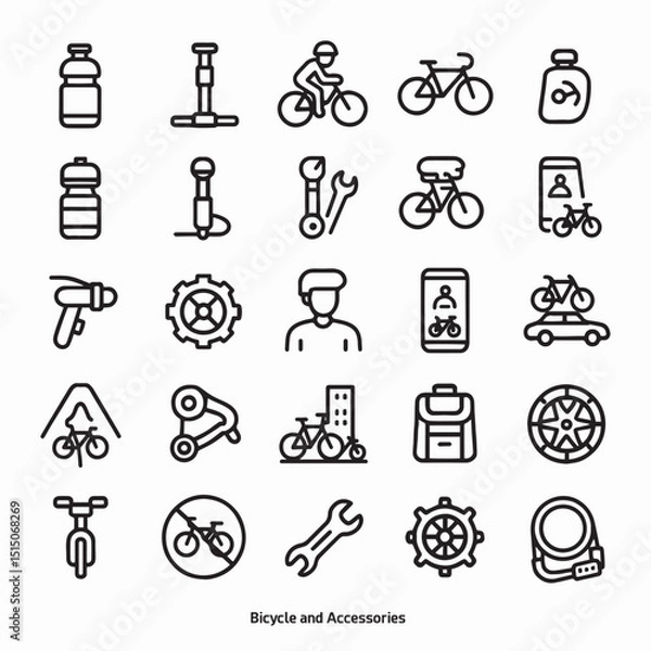 Obraz Bicycle-themed line art icon collection features 25 simple yet stylish black-and-white illustrations. Clean, modern aesthetic and arranged in a neat grid format, perfect for both digital and print use