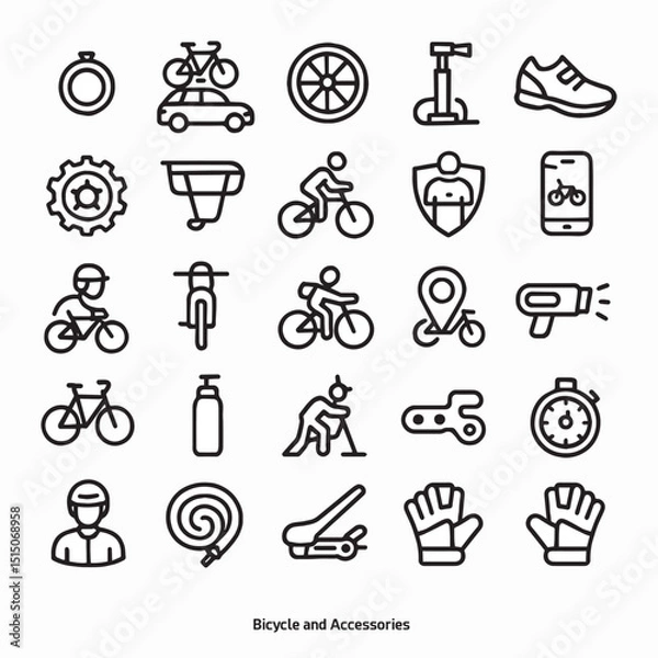 Obraz Bicycle-themed line art icon collection features 25 simple yet stylish black-and-white illustrations. Clean, modern aesthetic and arranged in a neat grid format, perfect for both digital and print use