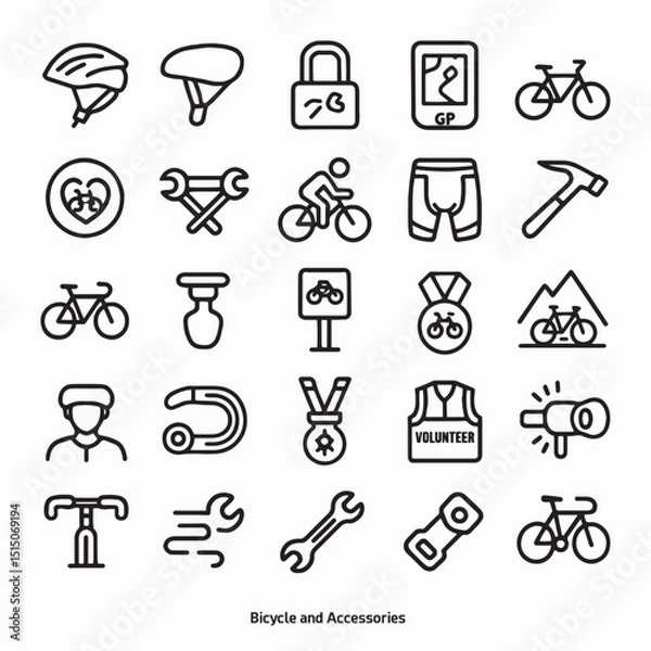 Obraz Bicycle-themed line art icon collection features 25 simple yet stylish black-and-white illustrations. Clean, modern aesthetic and arranged in a neat grid format, perfect for both digital and print use