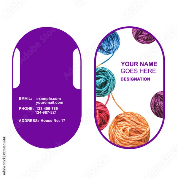 Fototapeta A purple multi-purpose business card design with threads inside it.  Editable card.