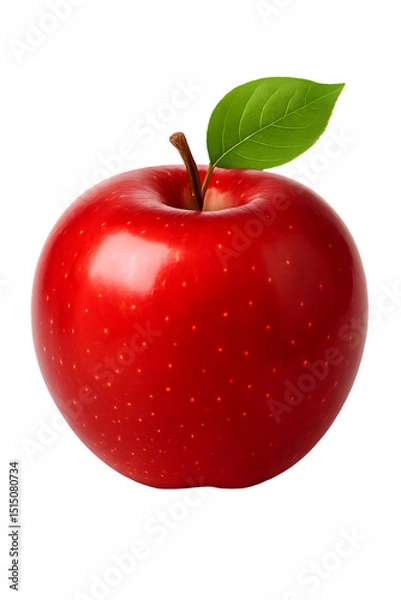 Obraz A perfectly ripe red apple with leaf against a solid black background isolation