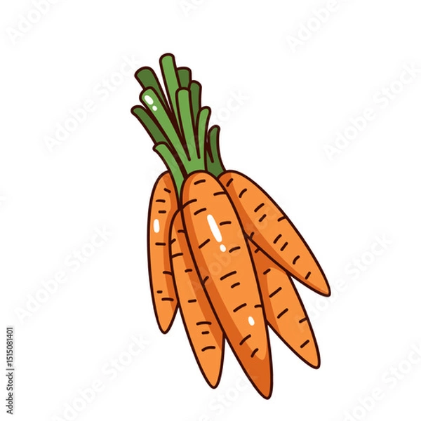 Fototapeta Orange carrots tied in bunch with green tops. Hand-drawn style with bold outlines and playful look. Groovy cartoon doodle for food designs, labels or farm-themed graphics. Vector illustration.