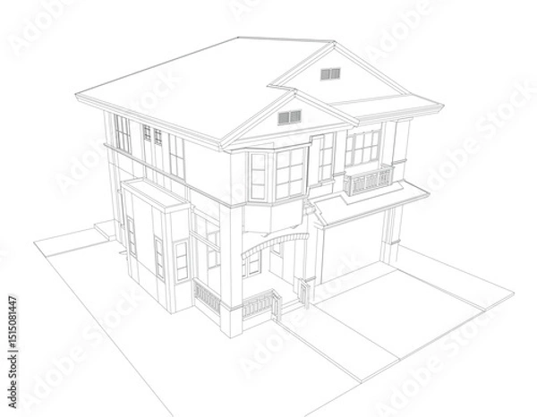 Fototapeta 3d wireframe of building. sketch design.Vector