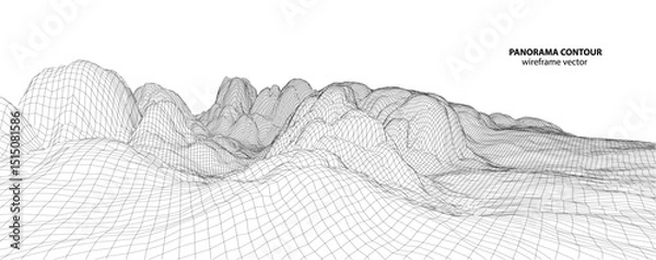 Fototapeta 3D wireframe of contour swirl. Abstract wireframe background. vector