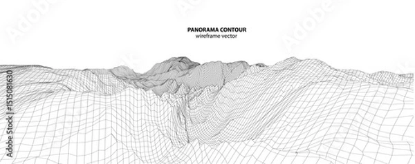 Fototapeta 3D wireframe of contour swirl. Abstract wireframe background. vector
