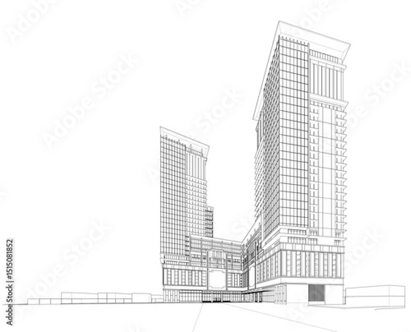 Fototapeta 3d wireframe of building. sketch design.Vector