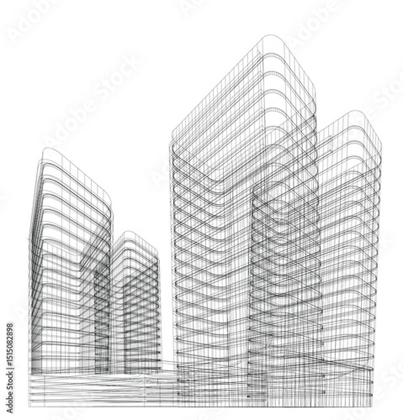 Fototapeta 3d wireframe of building. sketch design.Vector