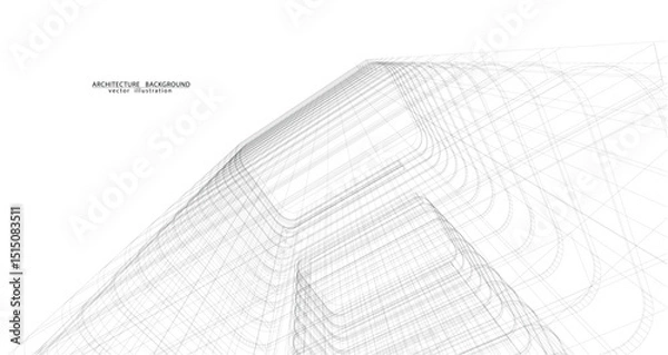 Fototapeta 3d wireframe of building. sketch design.Vector