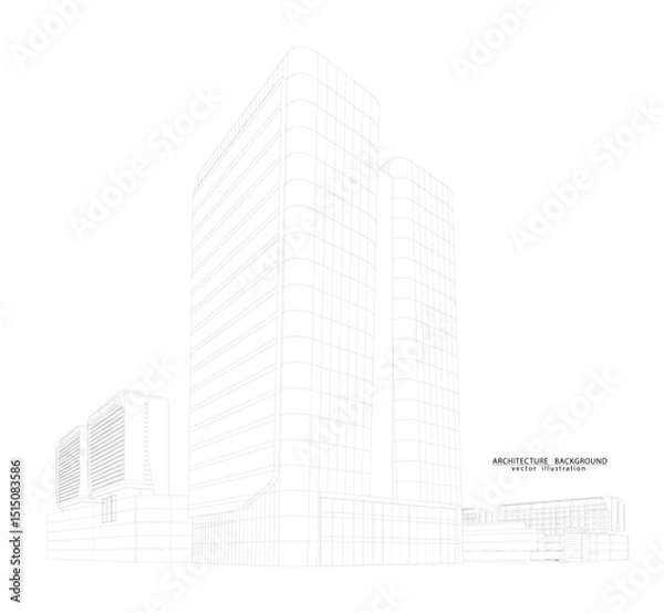 Fototapeta 3d wireframe of building. sketch design.Vector