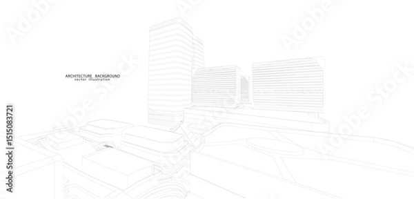 Fototapeta 3d wireframe of building. sketch design.Vector