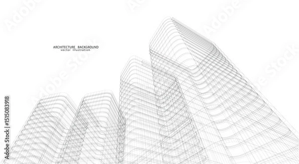 Fototapeta 3d wireframe of building. sketch design.Vector