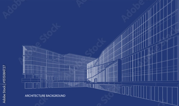 Fototapeta 3d wireframe of building. sketch design.Vector
