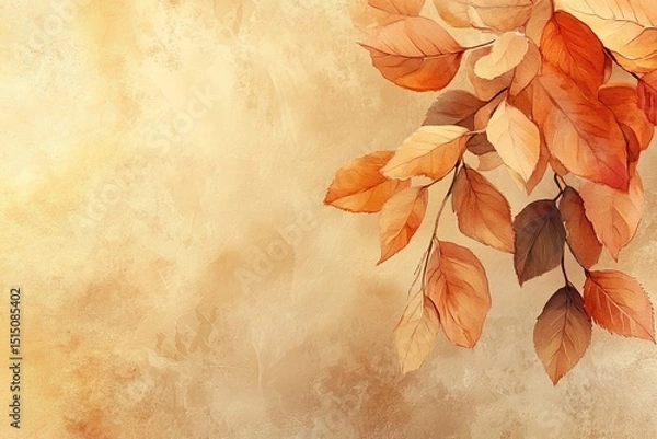 Fototapeta Autumn watercolor illustration. Leaves on an abstract textural background, copy space. Banner