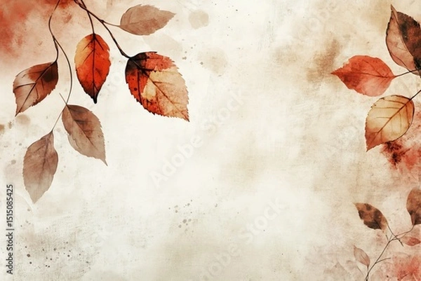 Fototapeta Autumn watercolor illustration. Leaves on an abstract textural background, copy space. Banner