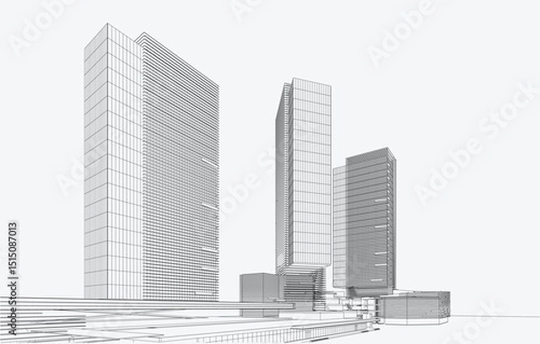 Fototapeta 3d wireframe of building. sketch design.Vector