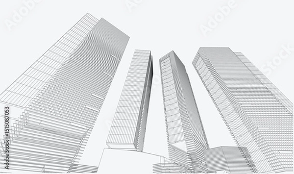 Fototapeta 3d wireframe of building. sketch design.Vector
