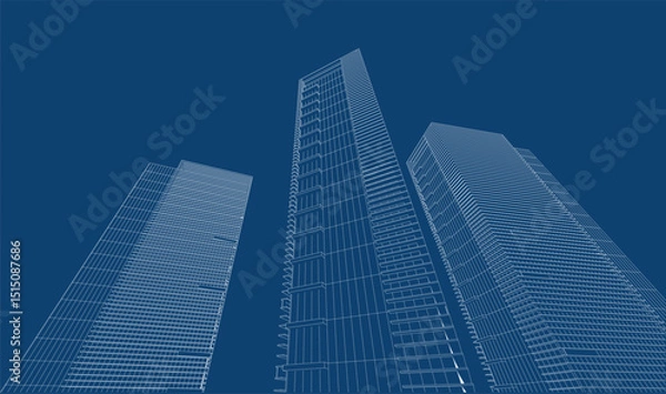 Fototapeta 3d wireframe of building. sketch design.Vector