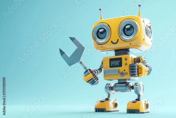 Fototapeta Smiling Yellow Robot With a Wrench