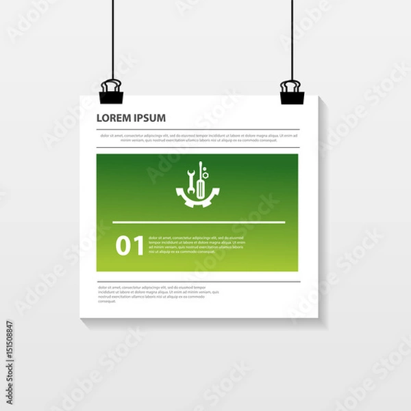 Fototapeta Vector illustration. Infographic pattern on a suspended sheet of paper. 3d style with one step. Used for business presentations, education, web design. Place for text and icons