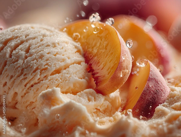 Obraz Homemade peach ice cream with fresh peaches and creamy texture
