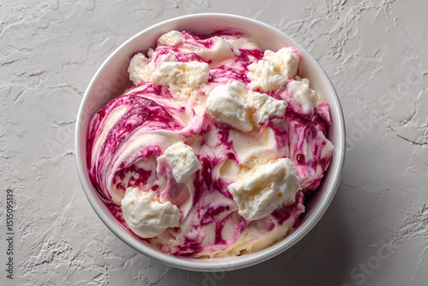 Obraz Eton mess dessert with strawberry sauce and meringue in a bowl