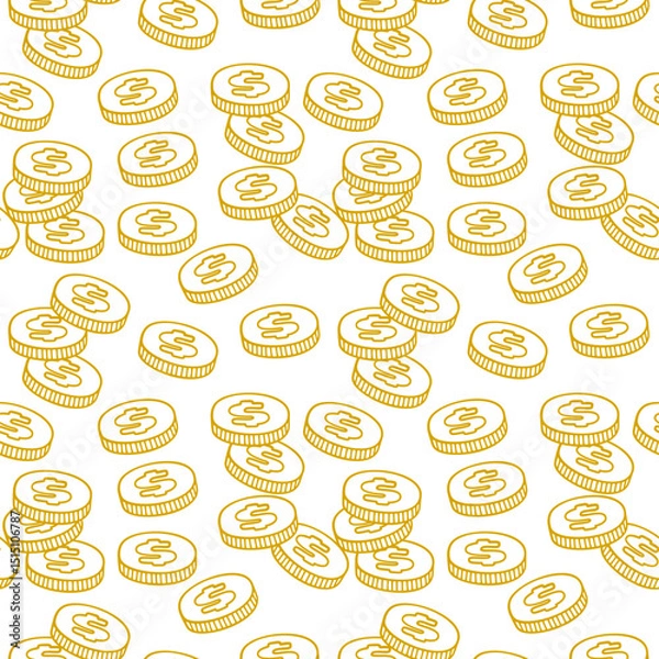 Fototapeta doodle dollar coin pattern background. US dollar pattern background. Dollar sign pattern background. Dollar Doodle seamless pattern background.