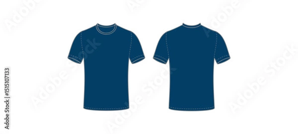 Fototapeta Blue T-Shirt Mockup Template – Front and Back View for Apparel Design. Vector Illustration.
