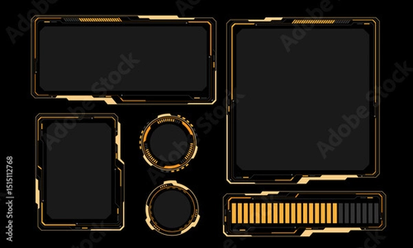 Obraz Hud frames yellow grey user interface elements design modern technology futuristic control panel screen digital hologram window gaming menu touching cyber monitor set on black background vector
