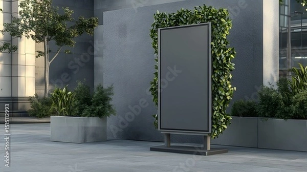 Obraz Blank billboard with greenery border in urban setting.