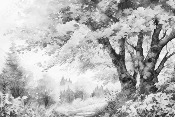 Fototapeta Watercolor Illustration. Autumn Forest. Abstract Painting Red Yellow Trees. Colorful Background for Nature Art.
