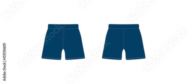Fototapeta blank Blue Sport Shorts Mockup 3d render front and back view isolated. Vector Illustration.