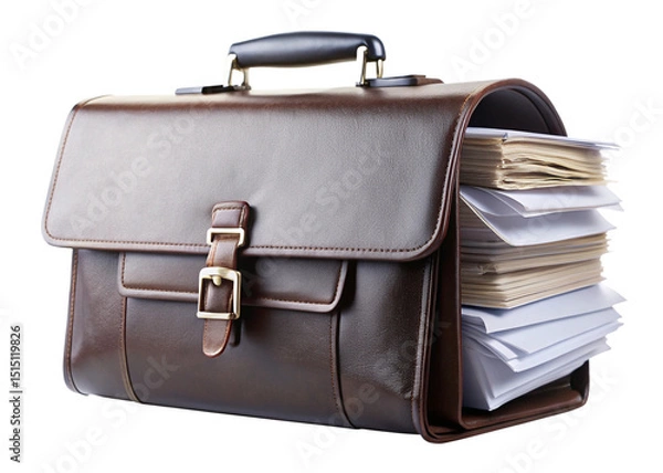 Obraz leather briefcase containing papers isolated on white background 