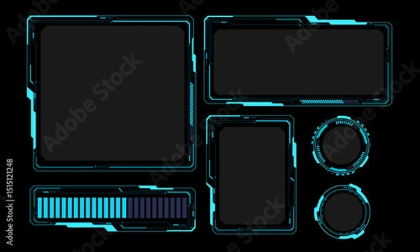 Obraz Hud frames blue grey user interface elements design modern technology futuristic control panel screen digital hologram window gaming menu touching cyber monitor set on black background vector