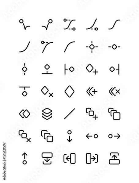 Obraz Animation icon set. Various simple illustrations, including: bounce, move, motion, arrow, ease in, ease curve, keyframe