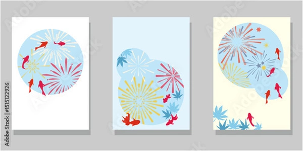 Obraz Summer greetings, frame design, waterside and goldfish, seasonal greetings design set. Vector illustration.