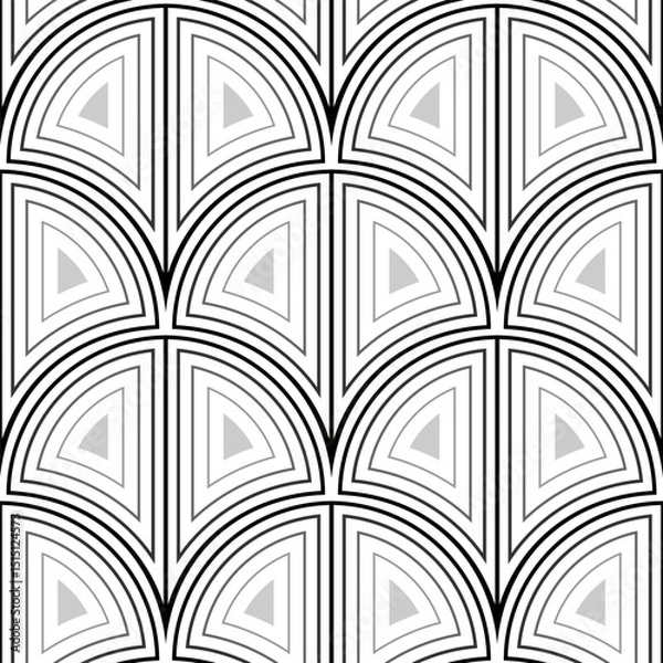 Obraz Monochrome art nouveau seamless pattern. Calm design in shades of gray. Geometric many fans ornament. Pattern of rounded arched elements. Classic design for wallpaper, gift papers, textile.