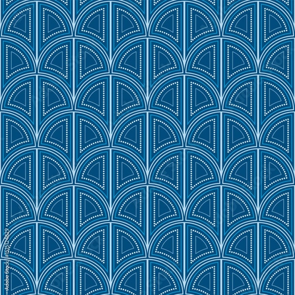Obraz Art nouveau blue seamless pattern of arches. Shades of blue colors design. Geometric ornament of rounded arched elements. Calm classic design for wallpaper, gift papers, textile.