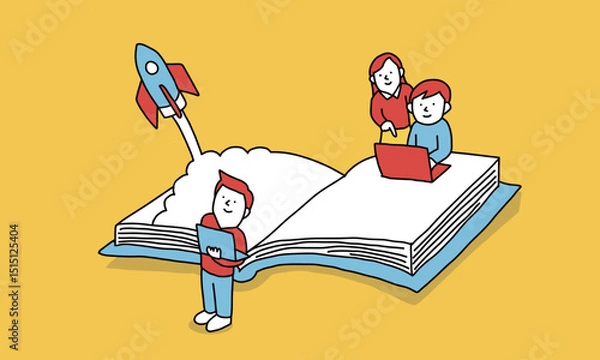 Obraz オンライン学習で成長する学生・ビジネスマンのイメージイラスト