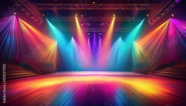 Obraz empty stage with colorful spotlights scene lighting effects ai
