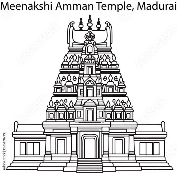 Fototapeta Meenakshi Temple Line Art Illustration