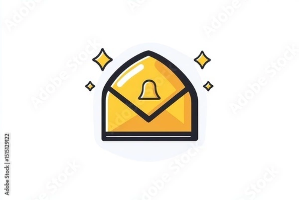 Fototapeta Bright yellow envelope icon with bell and sparkling effects