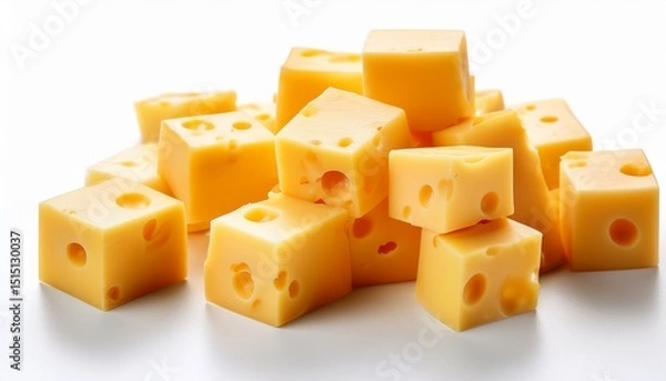 Obraz closeup of freshly cut yellow cheese cubes on a white background