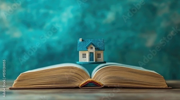 Obraz Surreal photo-real image of a smart home floating from a minimalist open book, blending tech and tradition.