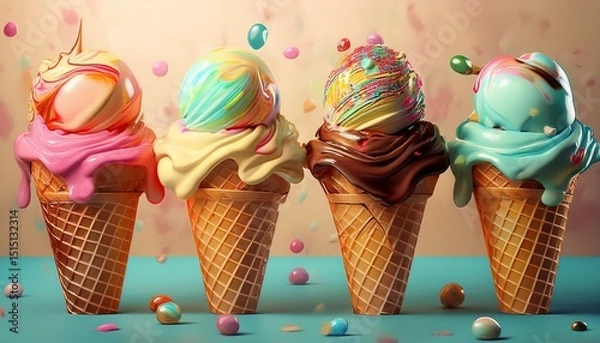 Obraz ice cream cones on isolated background generative ai