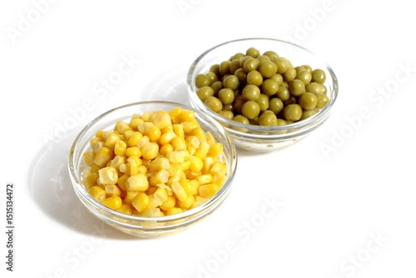 Obraz On a white background there are two glass bowls with corn and 