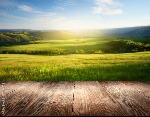 Obraz empty wooden table and natural landscape background