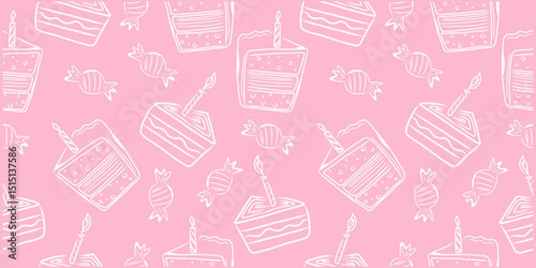 Fototapeta Handdrawn seamless pattern with birthday cakes. Doodle vector design.
