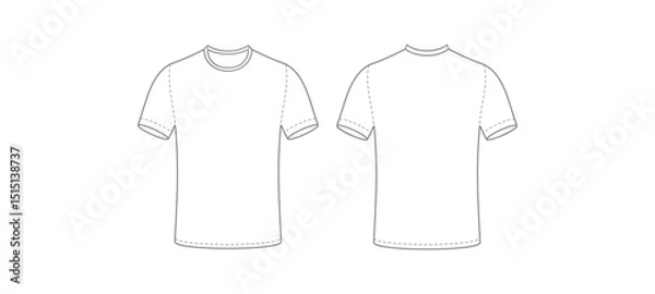 Fototapeta Mockup of a Front and Back View White T-Shirt. Vector Illustration. 